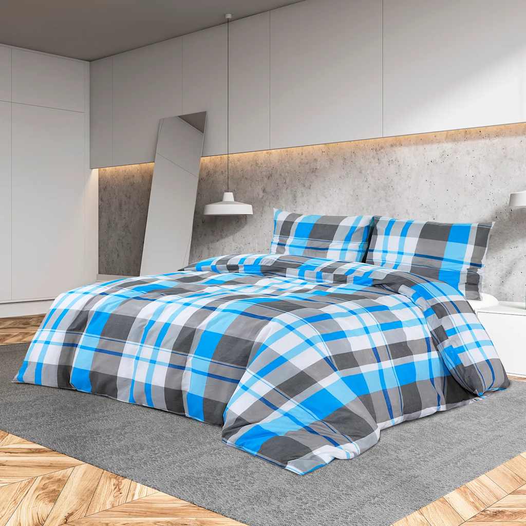 vidaXL Juego de funda nórdica algodón azul y gris 260x240 cm