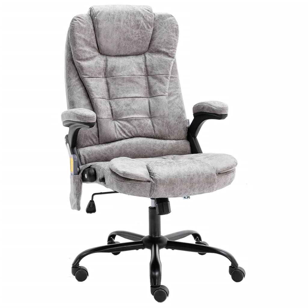 vidaXL Silla de oficina de masaje piel de ante sintética gris claro