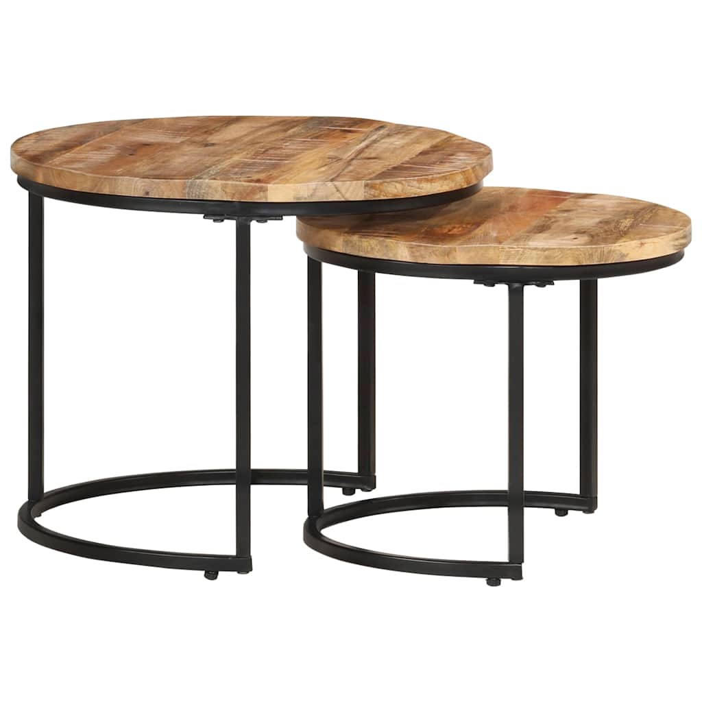 vidaXL Mesas apilables 2 unidades madera rugosa de mango