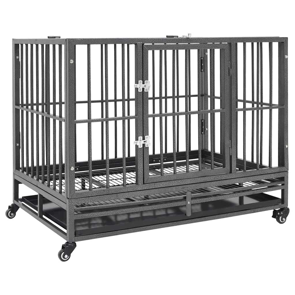 vidaXL Jaula de perro resistente con ruedas acero 92x62x76 cm