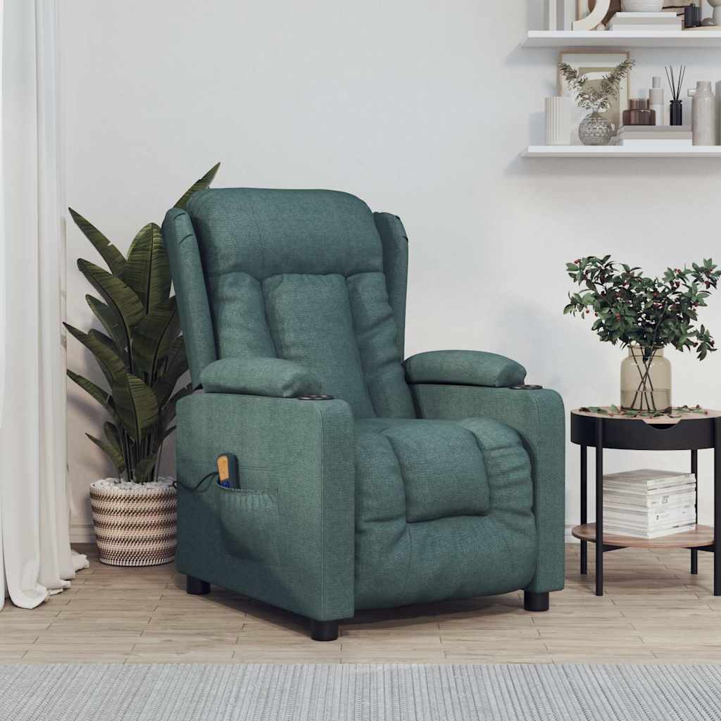 vidaXL Sillón de masaje de tela verde oscuro