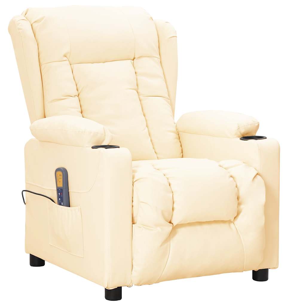 vidaXL Sillón de masaje de cuero sintético crema