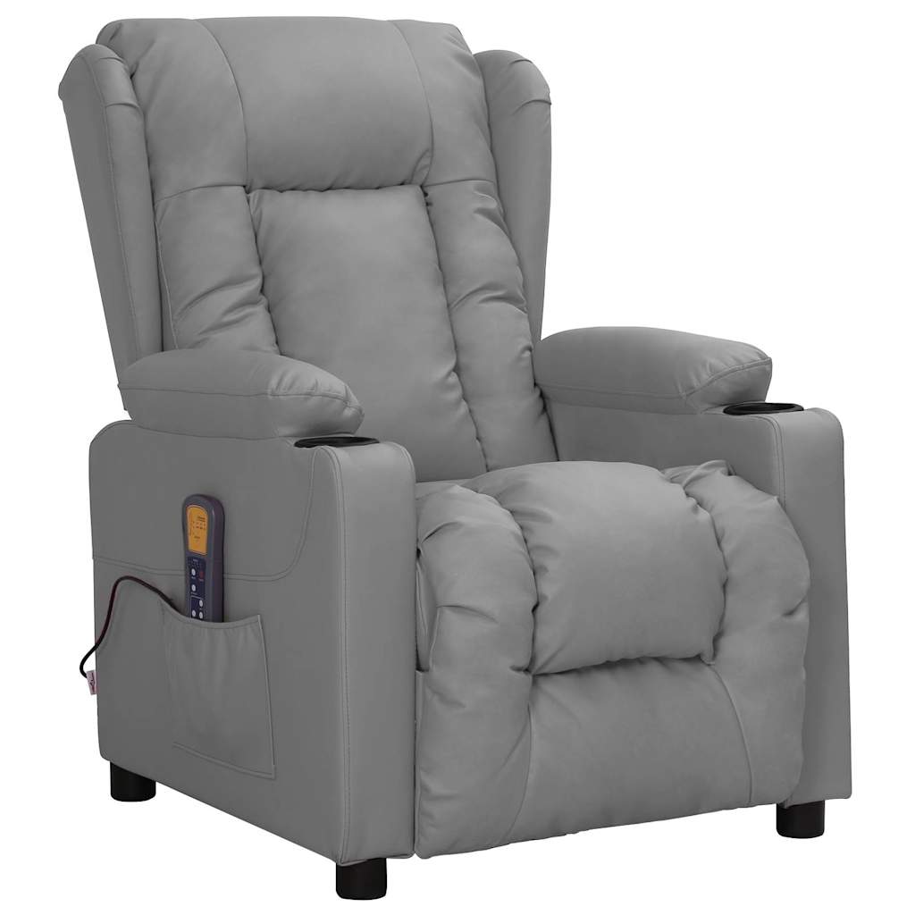 vidaXL Sillón de masaje de cuero sintético gris