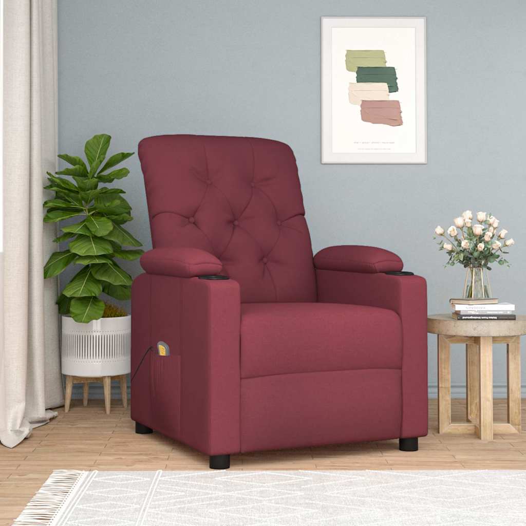 vidaXL Sillón de masaje de tela rojo tinto