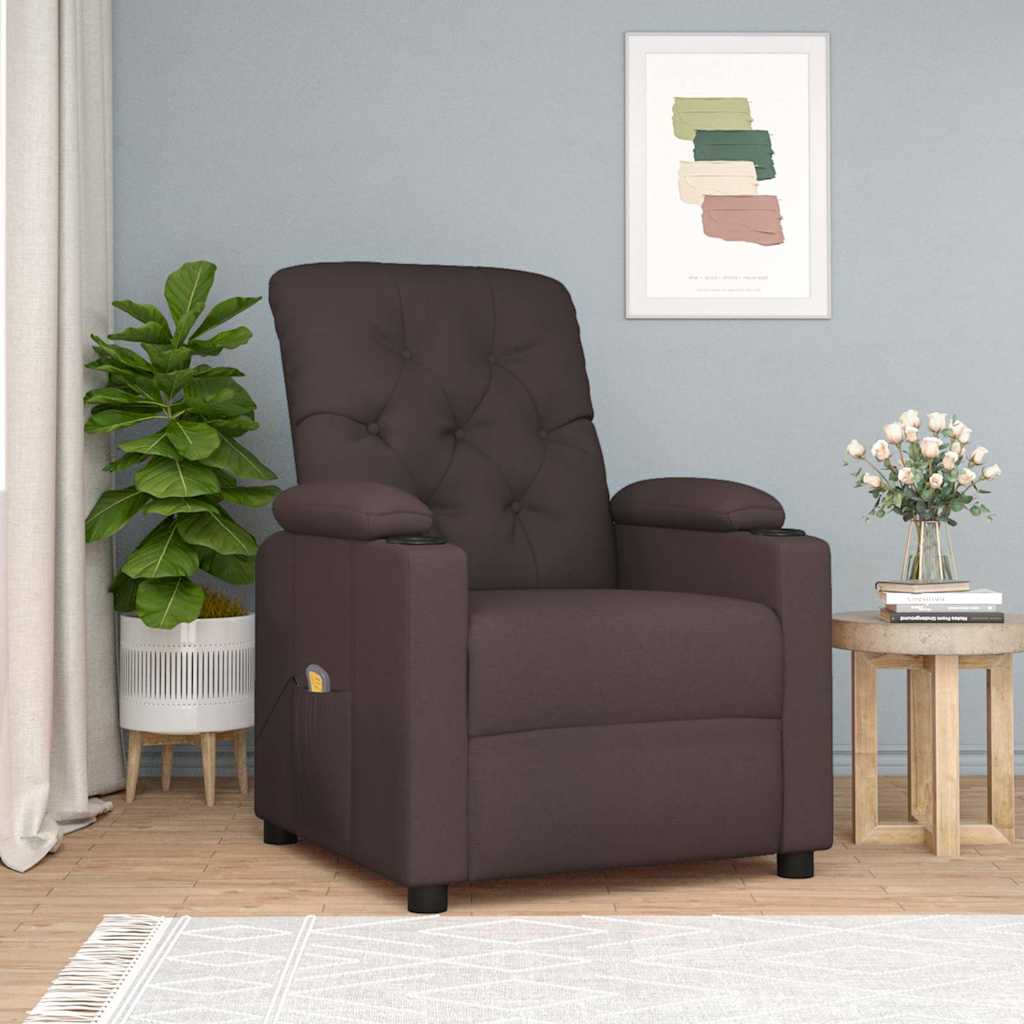 vidaXL Sillón de masaje eléctrico tela marrón oscuro