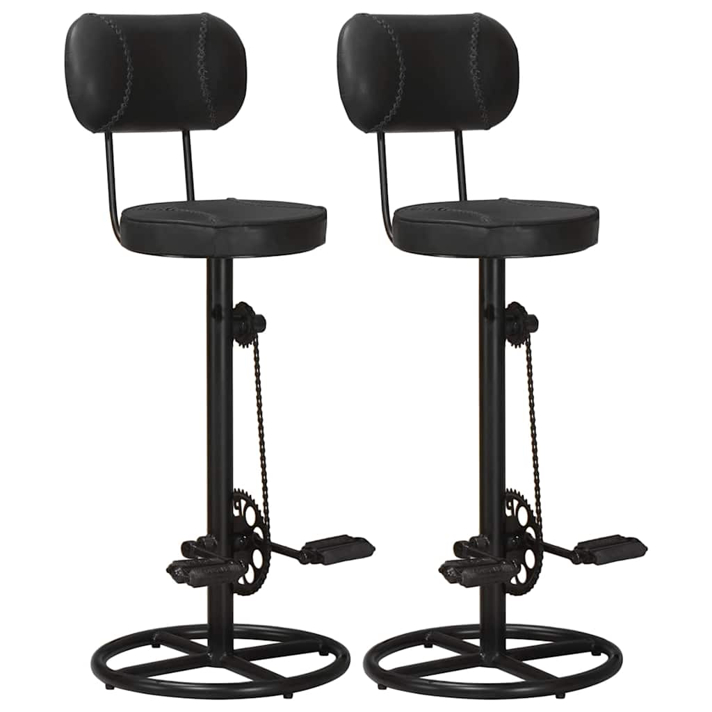 vidaXL Taburetes de cocina 2 uds piel de cabra auténtica negro