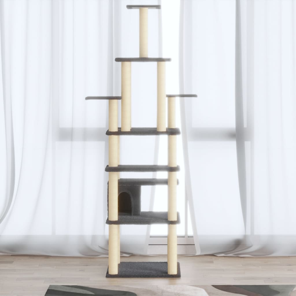 vidaXL Rascador para gatos con postes de sisal gris oscuro 183 cm