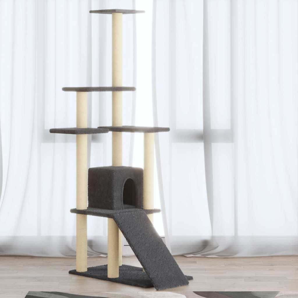 vidaXL Rascador para gatos con postes de sisal gris oscuro 155 cm