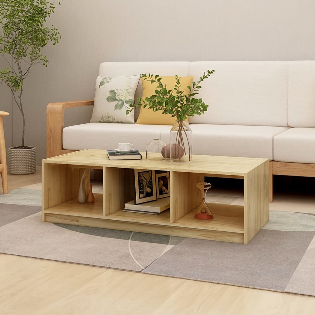 vidaXL Mesa de centro de madera maciza de pino 110x50x34 cm