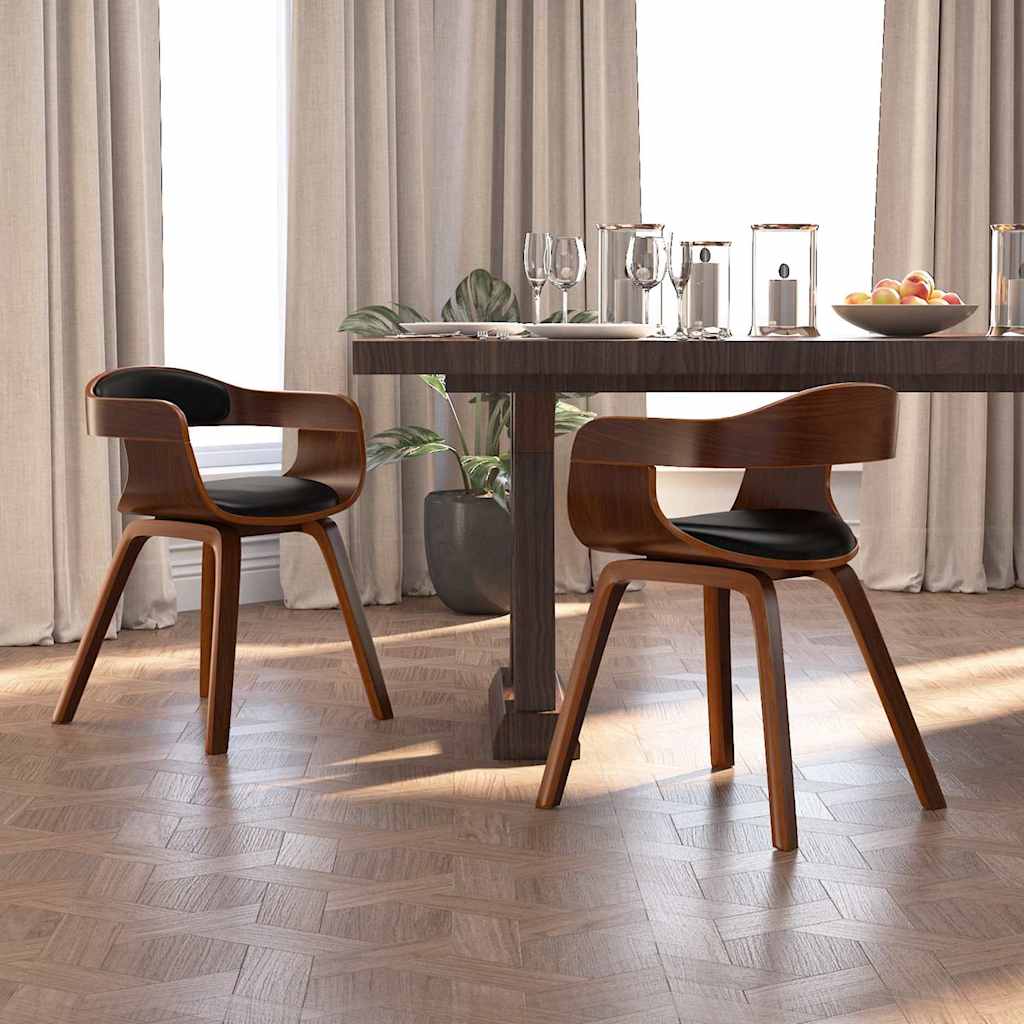 vidaXL Sillas de comedor 2 uds madera curvada y cuero sintético negro