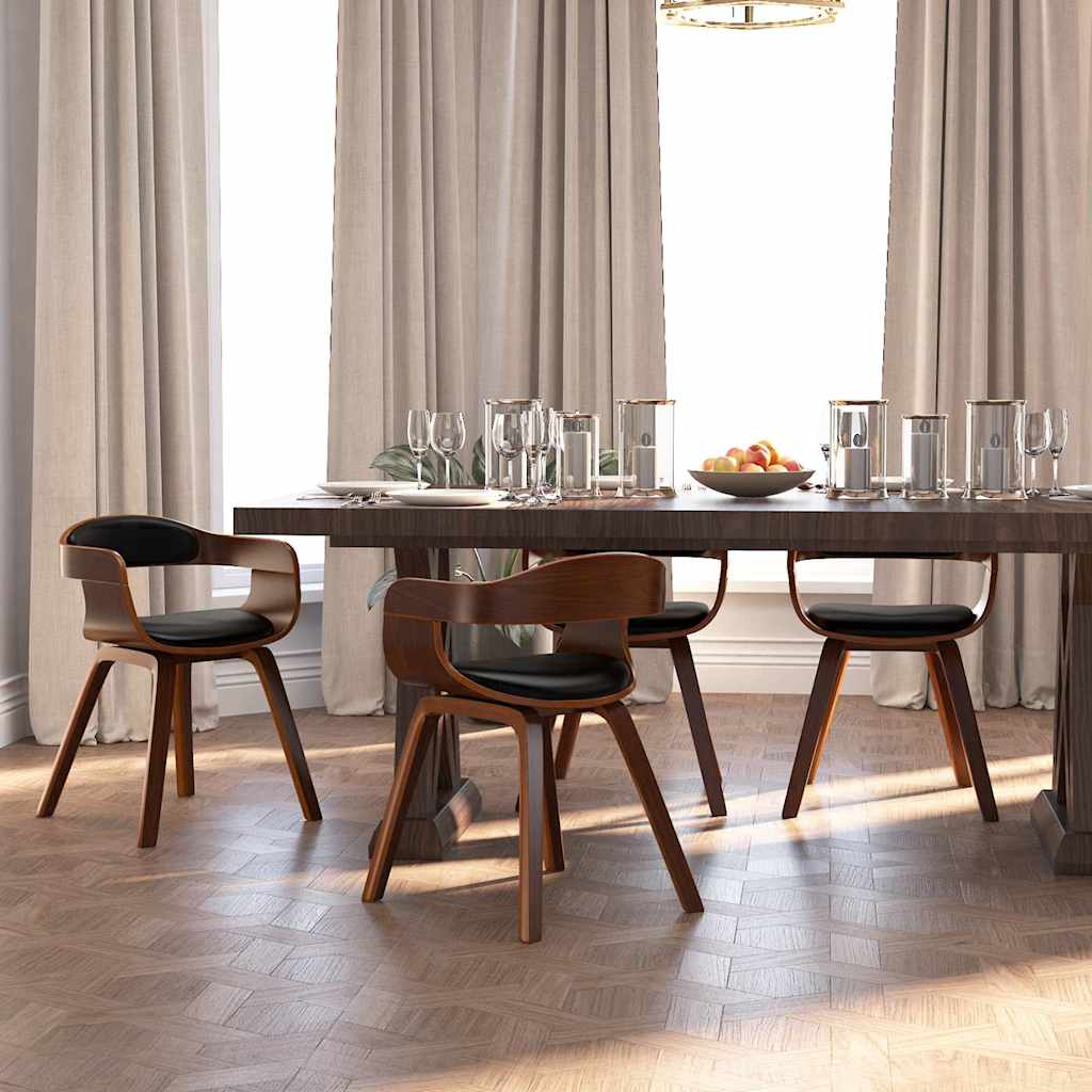 vidaXL Sillas de comedor 4 uds madera curvada y cuero sintético negro
