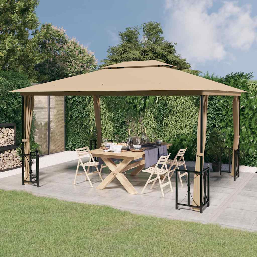 vidaXL Cenador con paredes laterales y techos dobles gris taupe 3x4 m