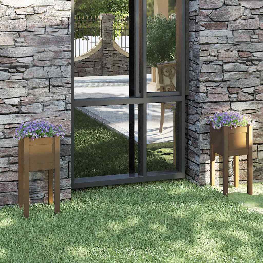vidaXL Jardineras 2 uds madera maciza de pino marrón miel 31x31x70 cm