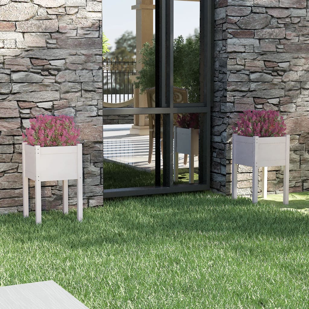 vidaXL Jardineras 2 unidades madera maciza de pino blanco 40x40x70 cm