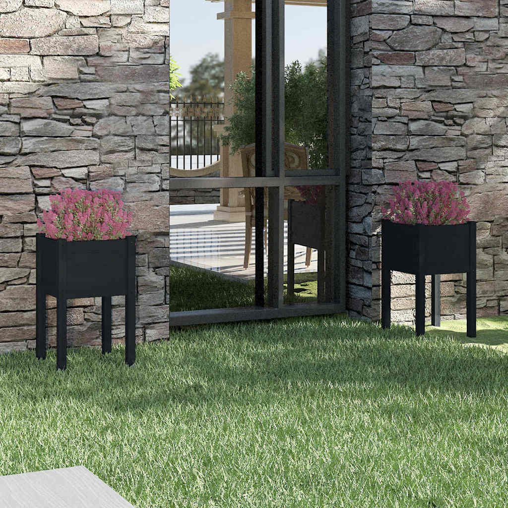 vidaXL Jardineras 2 unidades madera maciza de pino negro 40x40x70 cm