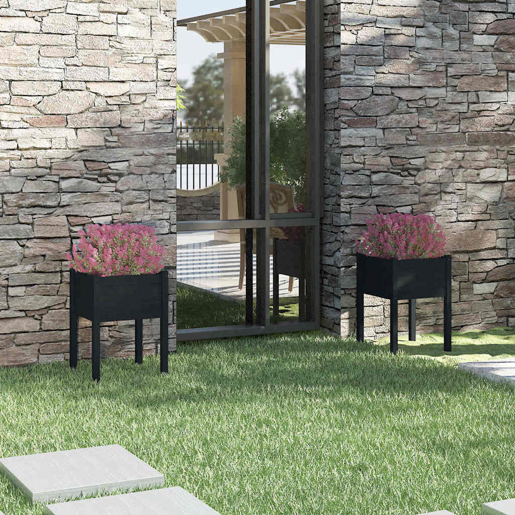 vidaXL Jardineras 2 uds madera maciza de pino negro 50x50x70 cm