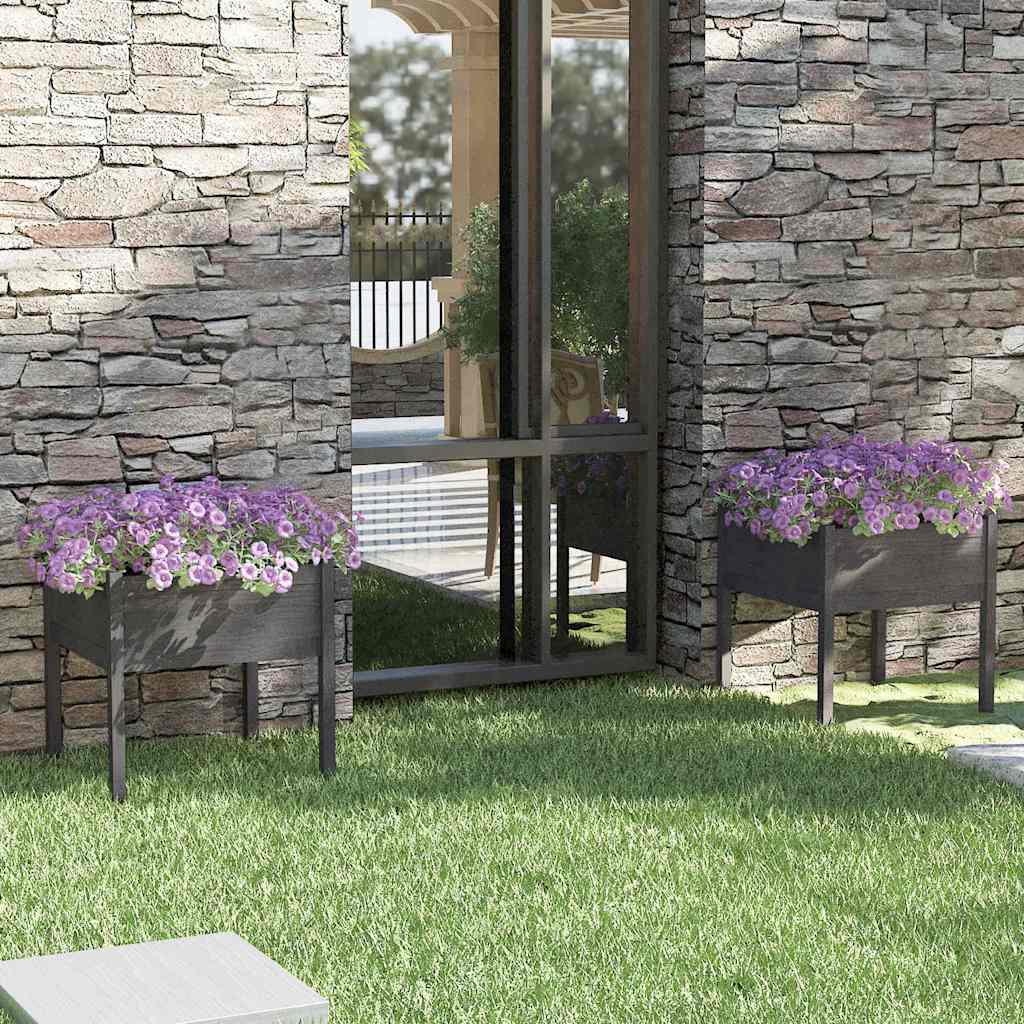 vidaXL Jardineras 2 uds madera maciza de pino gris 70x70x70 cm