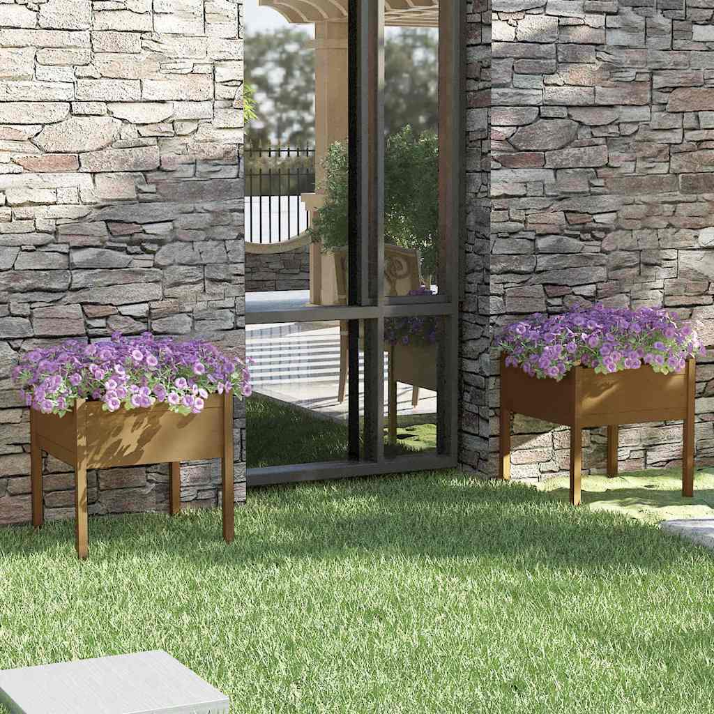 vidaXL Jardineras 2 uds madera maciza de pino marrón miel 70x70x70 cm