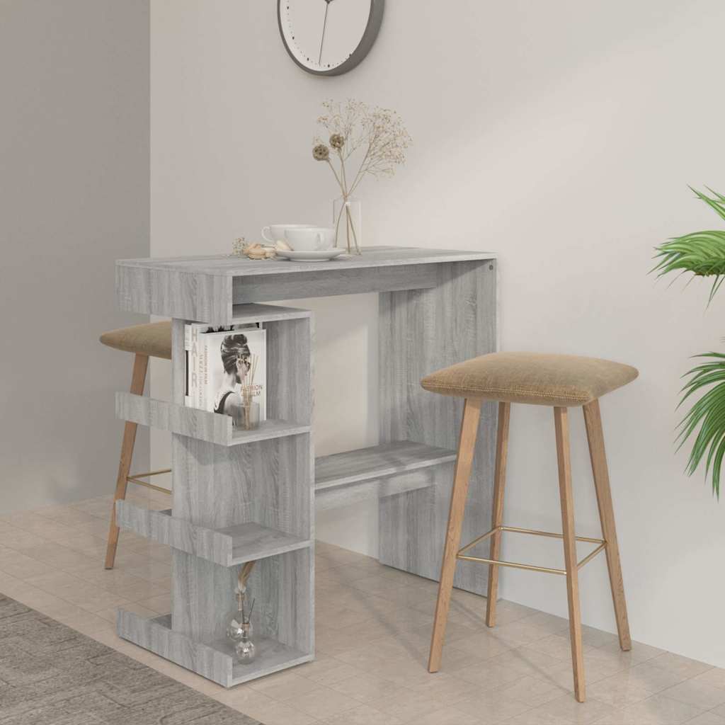 vidaXL Mesa bar estante almacenaje gris Sonoma 100x50x101,5 cm