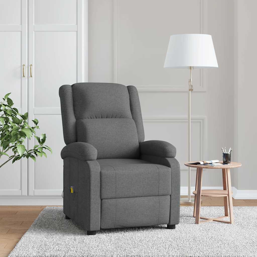 vidaXL Sillón de masaje de tela gris oscuro