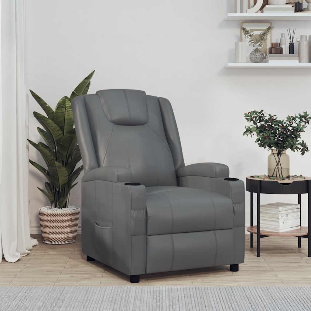 vidaXL Sillón reclinable de cuero sintético gris