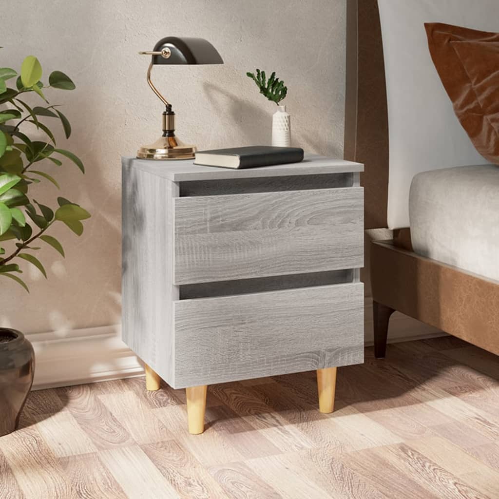 vidaXL Mesita de noche patas de madera maciza gris Sonoma 40x35x50 cm