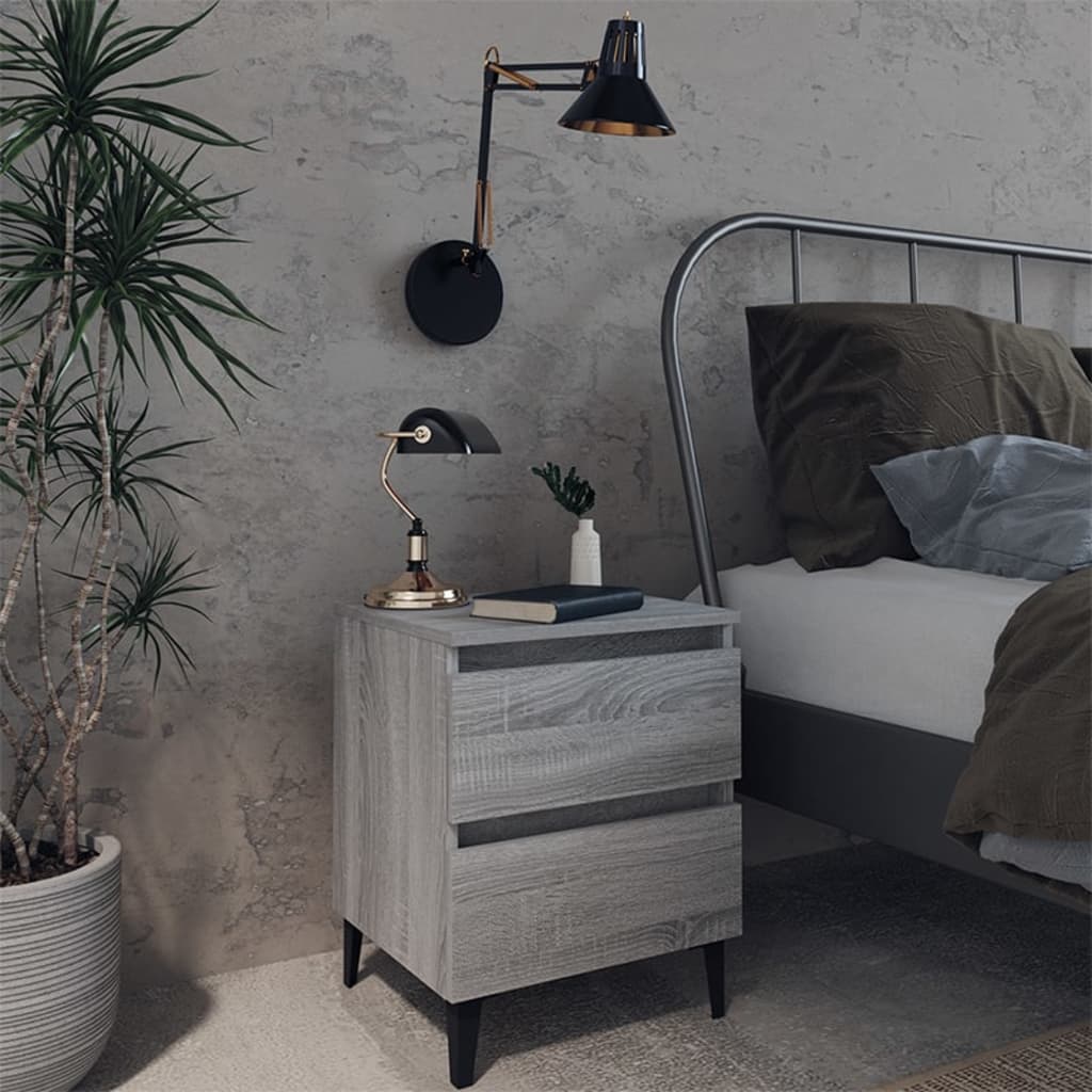 vidaXL Mesita de noche con patas de metal gris Sonoma 40x35x50 cm
