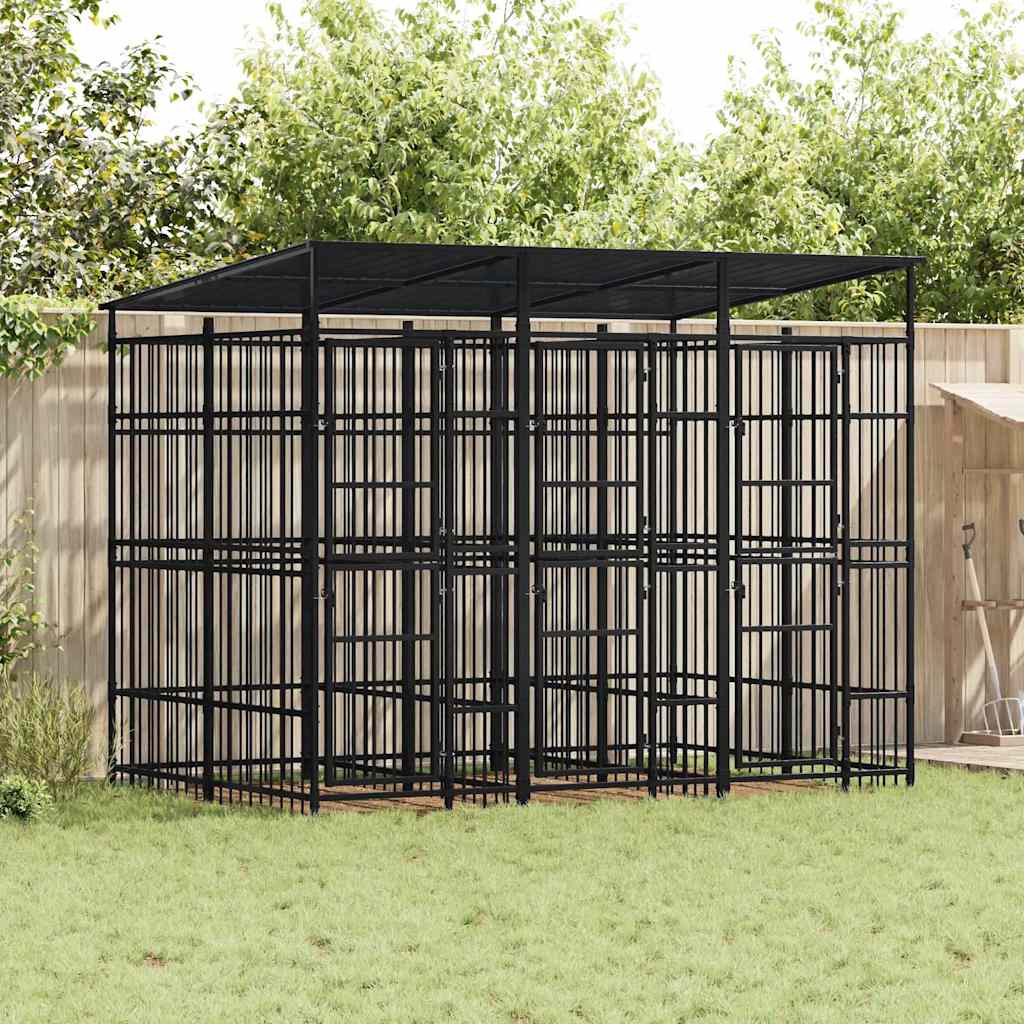vidaXL Perrera de exterior con techo de acero 5,53 m²