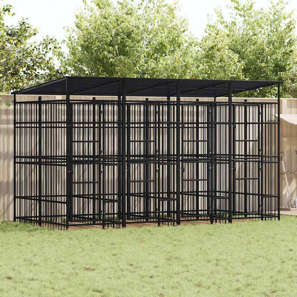 vidaXL Perrera de exterior con techo de acero 7,37 m²