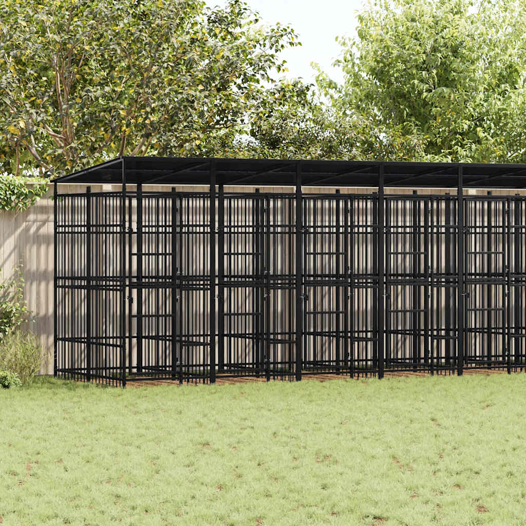 vidaXL Perrera de exterior con techo de acero 16,59 m²