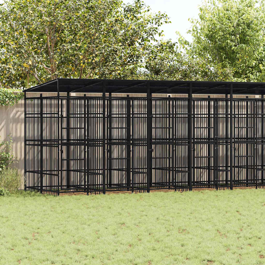 vidaXL Perrera de exterior con techo de acero 18,43 m²