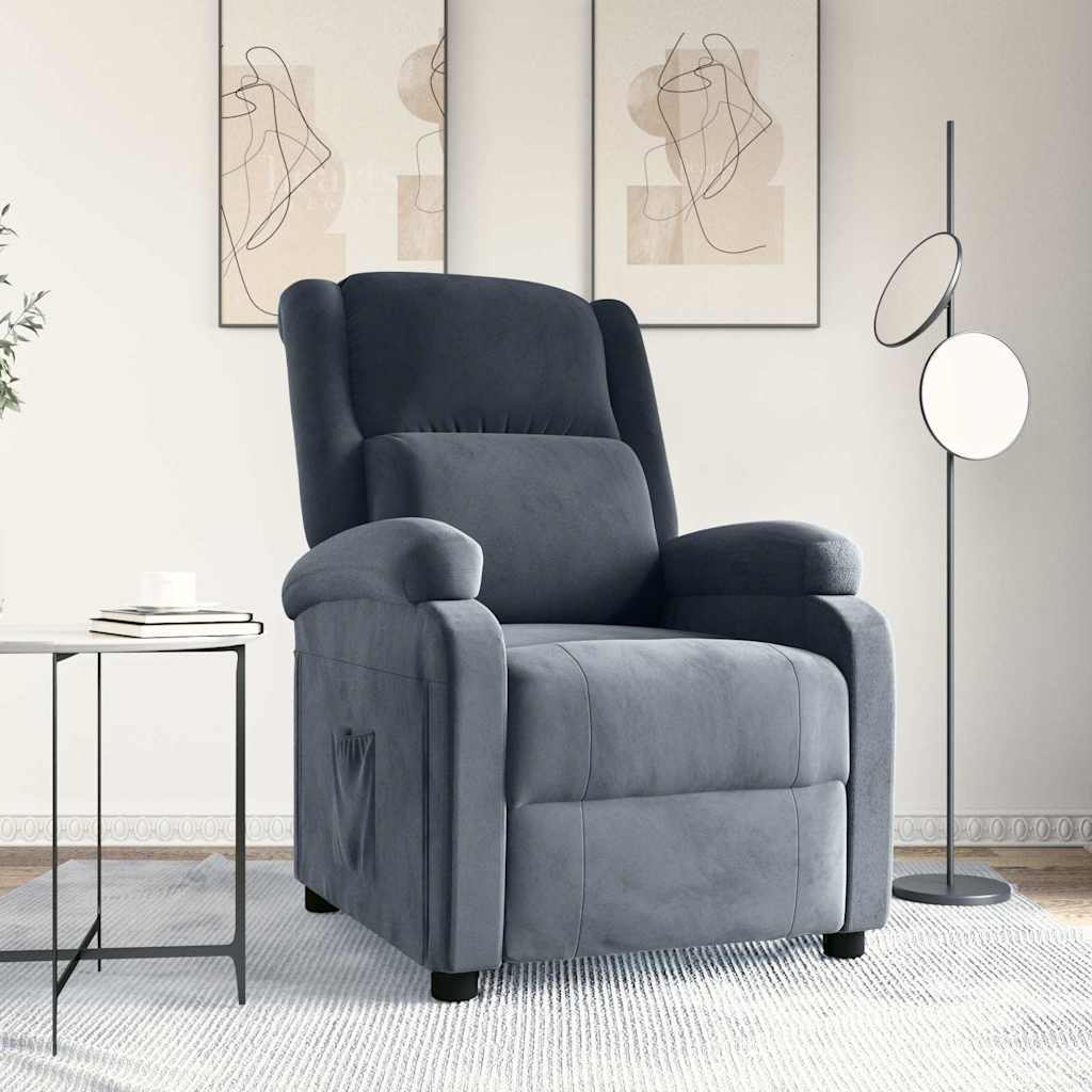 vidaXL Sillón reclinable de terciopelo gris oscuro