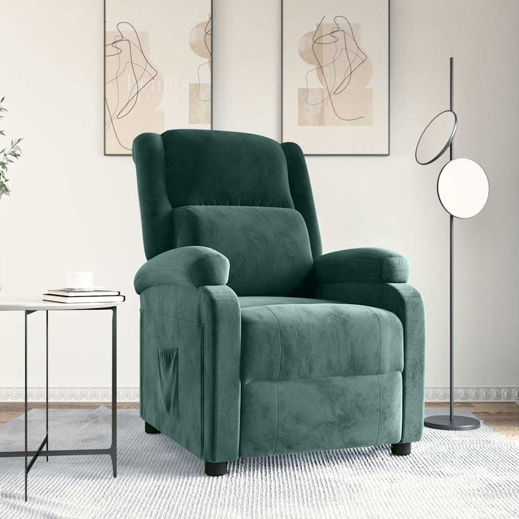 vidaXL Sillón reclinable de terciopelo verde oscuro