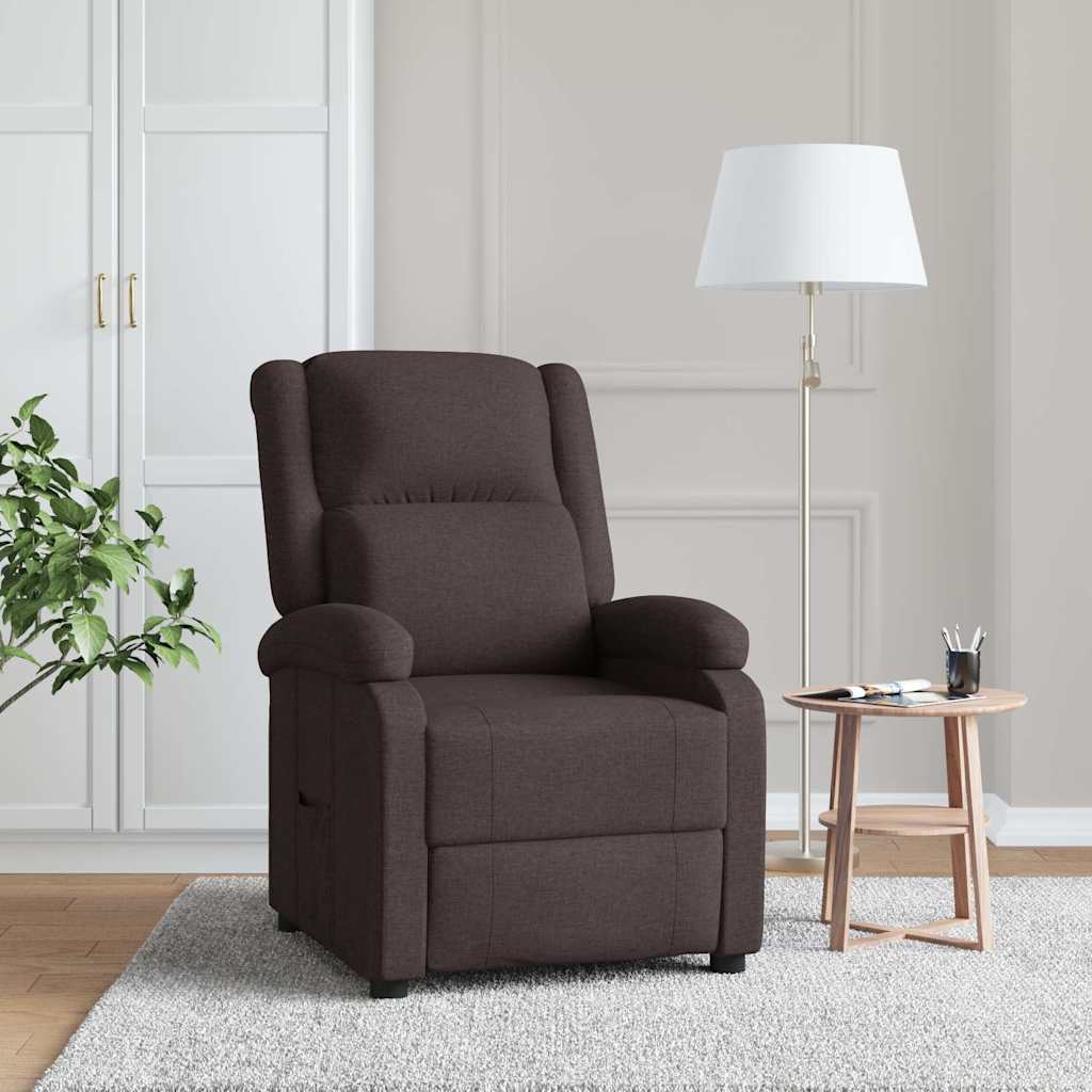 vidaXL Sillón reclinable de tela marrón oscuro