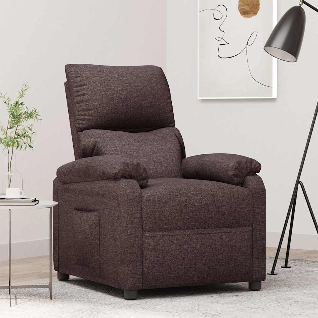 vidaXL Sillón reclinable de tela marrón oscuro