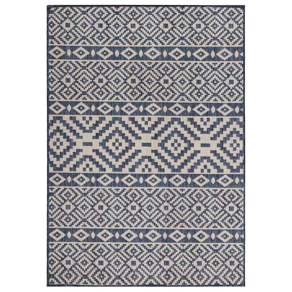vidaXL Alfombra de exterior de tejido plano rayas azules 140x200 cm
