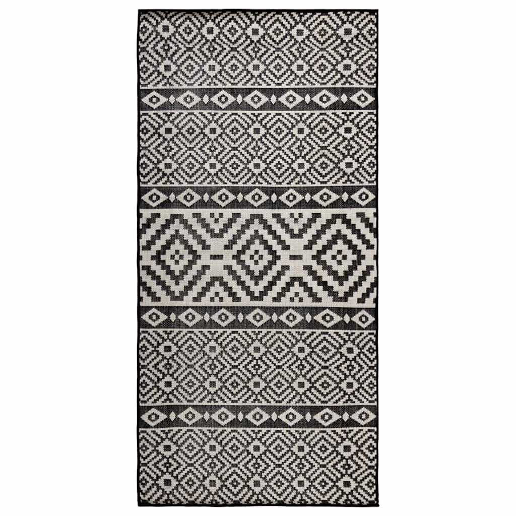 vidaXL Alfombra de exterior de tejido plano rayas negras 100x200 cm