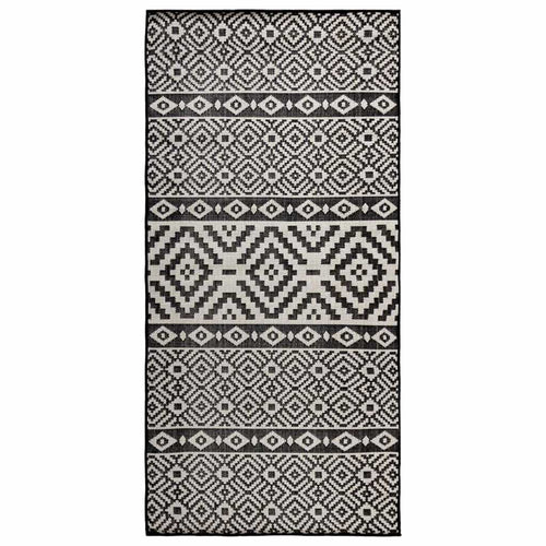 vidaXL Alfombra de exterior de tejido plano rayas negras 100x200 cm