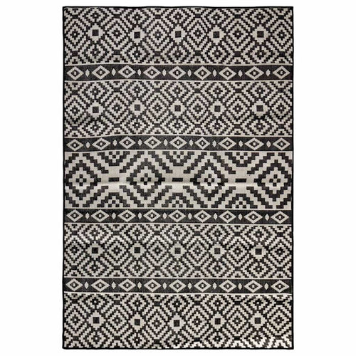 vidaXL Alfombra de exterior de tejido plano rayas negras 120x170 cm
