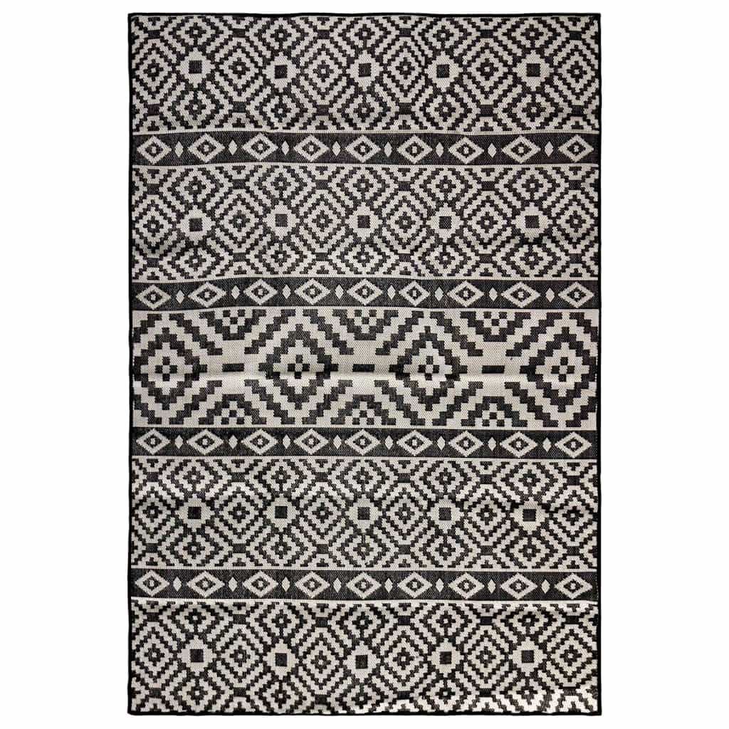 vidaXL Alfombra de exterior de tejido plano rayas negras 160x230 cm