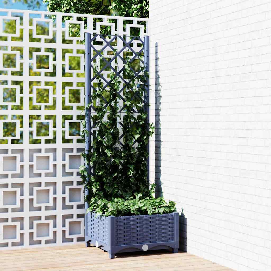 vidaXL Jardinera de jardín con enrejado azul grisáceo 40x40x121,5 cm PP