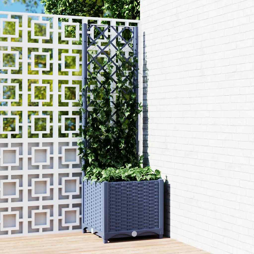 vidaXL Jardinera de jardín con enrejado azul grisáceo 40x40x136 cm PP