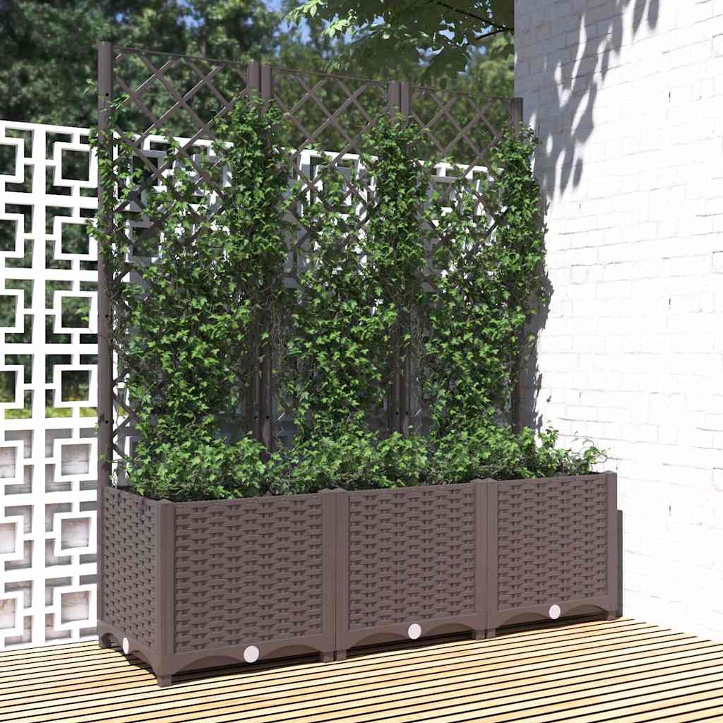vidaXL Jardinera de jardín con enrejado marrón 120x40x136 cm PP