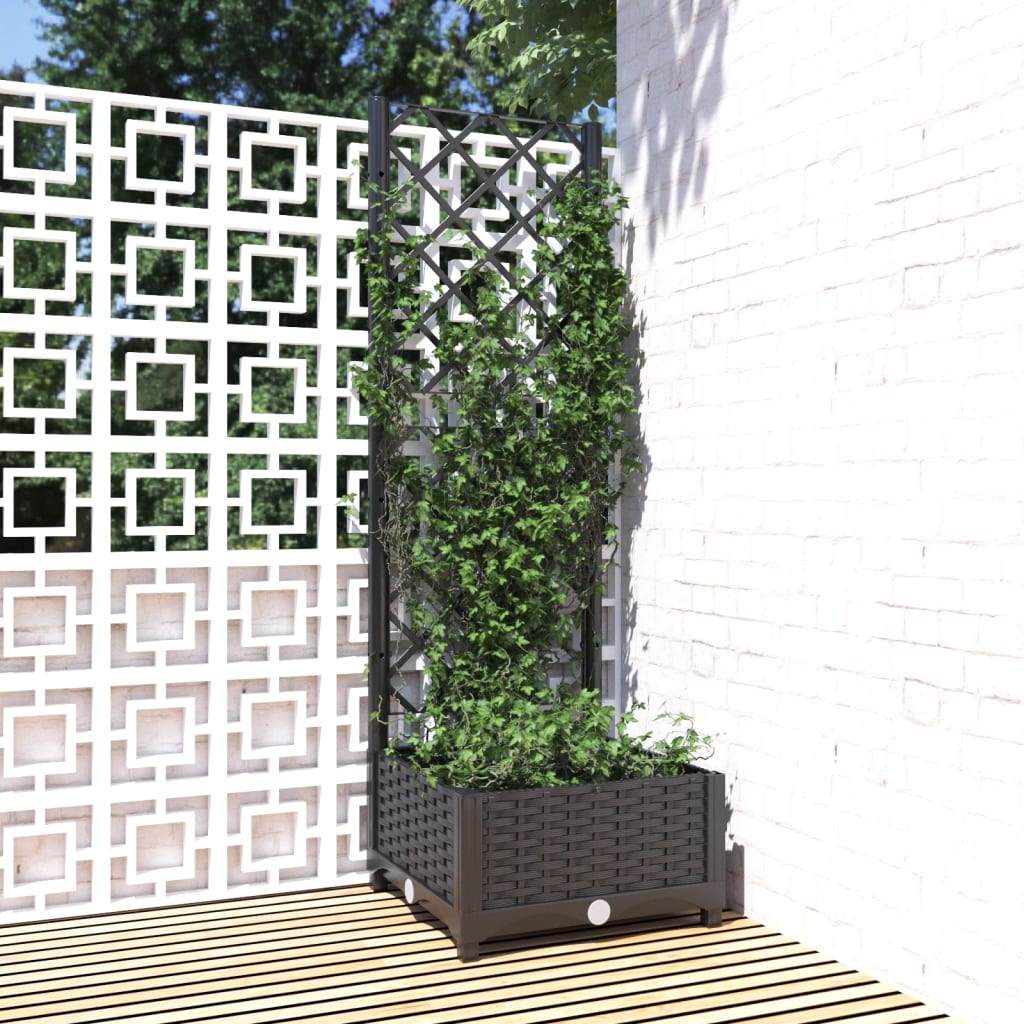 vidaXL Jardinera de jardín con enrejado, color negro, 40 x 40 x 121,5 cm, PP