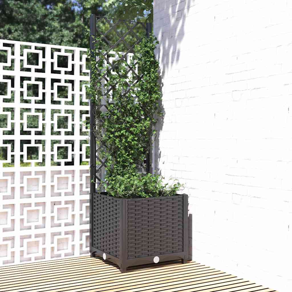 vidaXL Jardinera de jardín con enrejado, color negro, 40 x 40 x 136 cm, PP