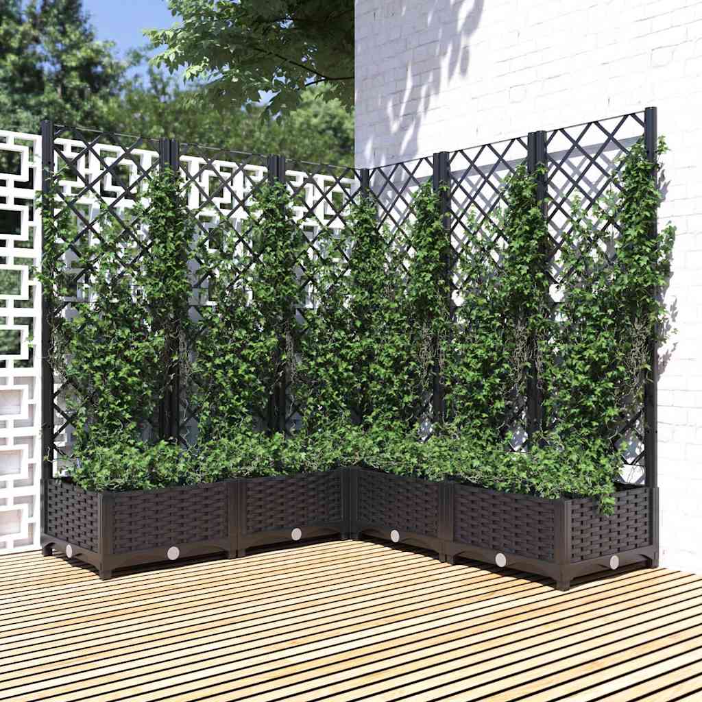 vidaXL Jardinera con enrejado PP negro 120x120x121,5 cm