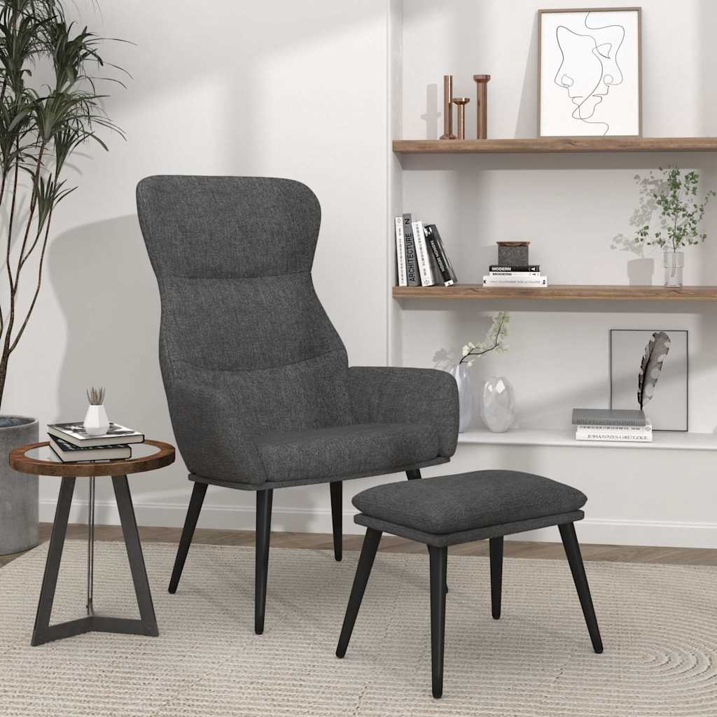 vidaXL Sillón de relax con reposapiés de tela gris oscuro