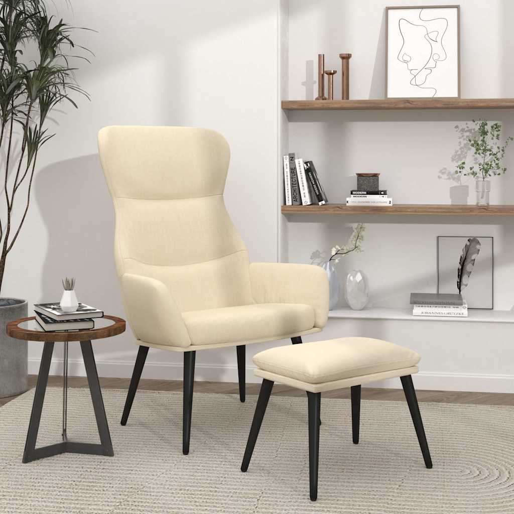 vidaXL Sillón de relax con reposapiés de tela color crema