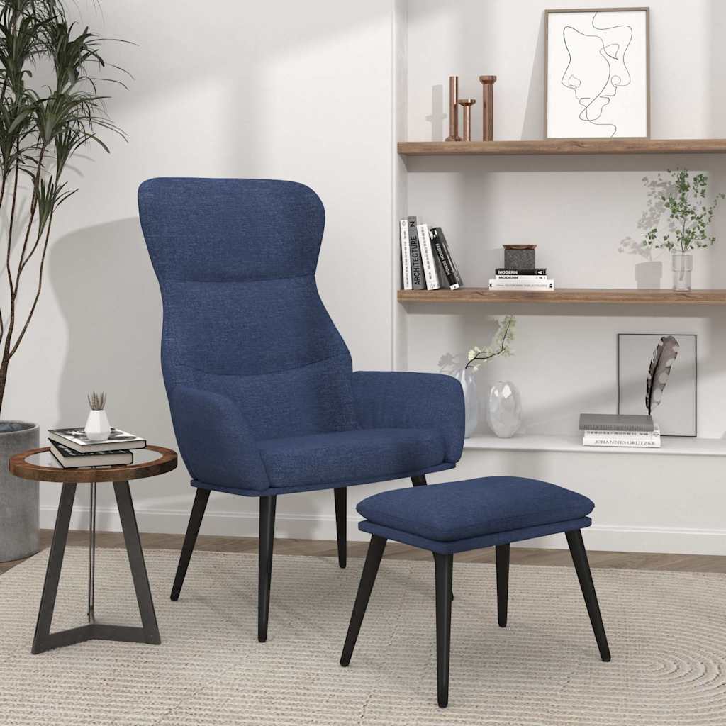 vidaXL Sillón de relax con reposapiés de tela azul