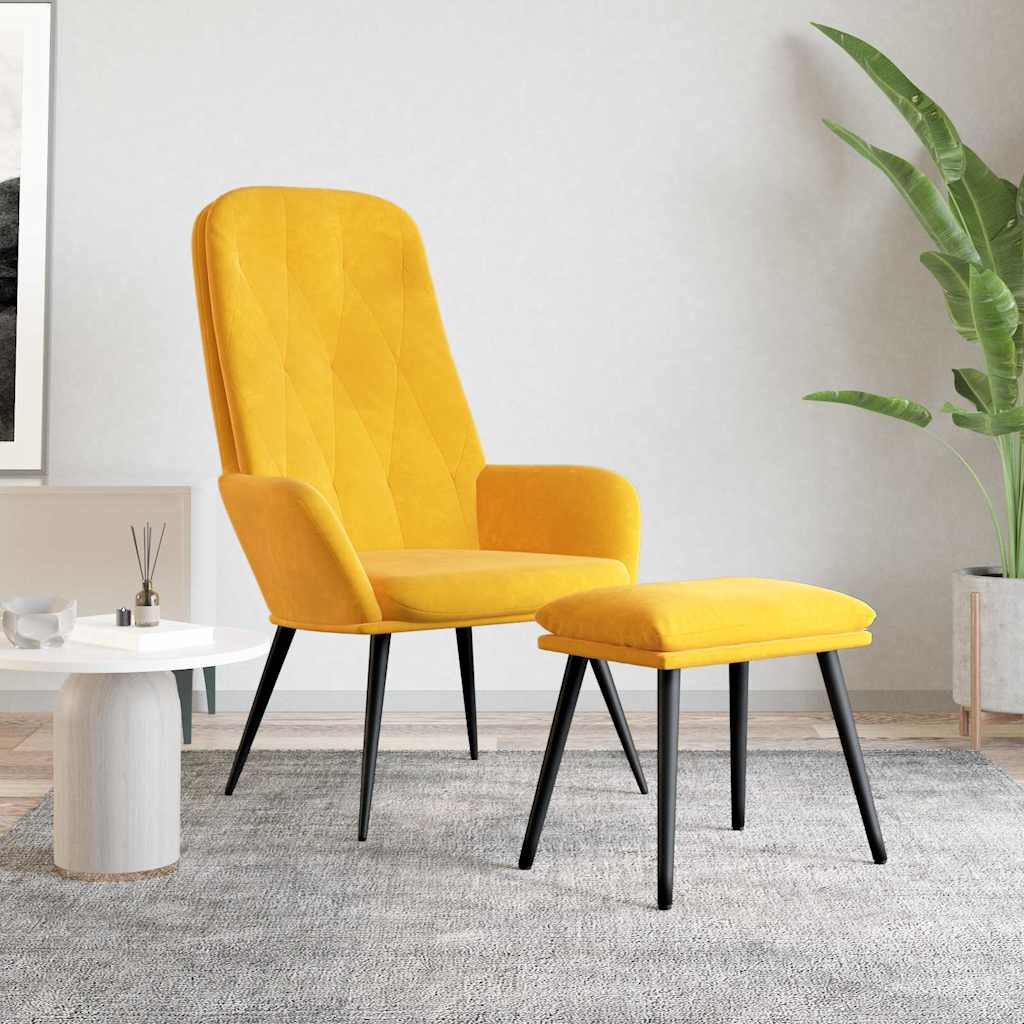 vidaXL Sillón de relax con taburete terciopelo amarillo mostaza